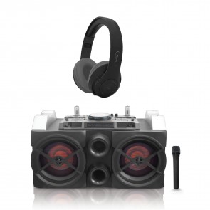 רמקול DJ עם מיקסר מובנה סאונד דינאמי ותאורת דיסקו+אוזניות בלוטוס