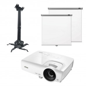מקרן קולנוע ביתי VIVITEK + מתקן תליה תיקרתי למקרן + מסך גלילה 